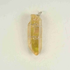 1.6″/43mm Golden Aura Quartz wire wrapped Pendant #1018
