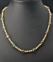18k Gold S-Hook Clasp Necklace Preach Pearl Pink Gem Granulated Handcrafted 16″