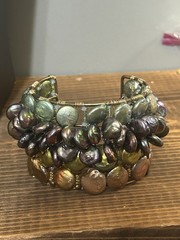 Heavy Artisan Wire Wrapped Multi Color Freshwater Coin Pearl Statement Cuff5.7oz