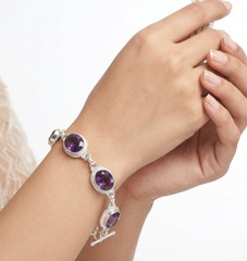 Purple Amethyst Gemstone Handmade 925 Sterling Silver Jewelry Bracelet 8″