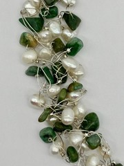 Artisan-Made Collar Necklace .999 Fine Silver W/Jade Chips And Freshwater Pearls
