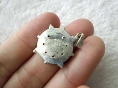 Tiny Handmade Tibetan Dharma Chakra Pendant Red Coral & Turquoise Flower Silver