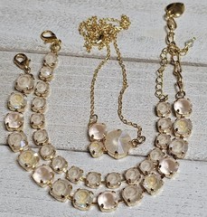 NJS11 2 Bracelet 8mm 6mm Ivory Cream Crystal NIP Cup Chain Matching Necklace Set