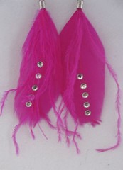 Feather Earrings w/ Rhinestones & Streamers Handmade in USA E10