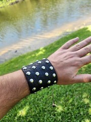 Men bracelet cuff large black genuine Buffalo Bison leather customize size Ketoh