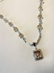 SS .925 IMPERIAL TOPAZ NECKLACE 10X8M EMERALD CUT PENDANT & 8.5MM RONDELLES RARE