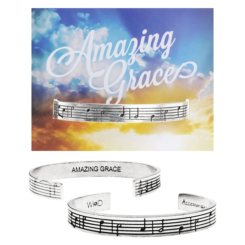 Amazing Grace Hymn Quotable Cuff Bracelet | Inspiring Musical Notes