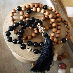 8mm Natural knot Sandalwood Black Onyx beads necklace Yoga Energy men mala