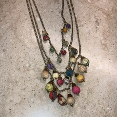 Earthbound Trading Layered Beaded Necklace Recycled Kantha Fabric Multicolor