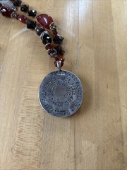 Jes Maharry Silver Pedant Necklace And Brown And Red Gemstones And Feather Charm