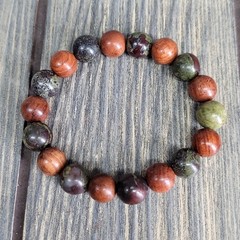 Dragon Blood Jasper & Rosewood 10mm Bead 7″ Stretch Bracelet Natural Women’s USA