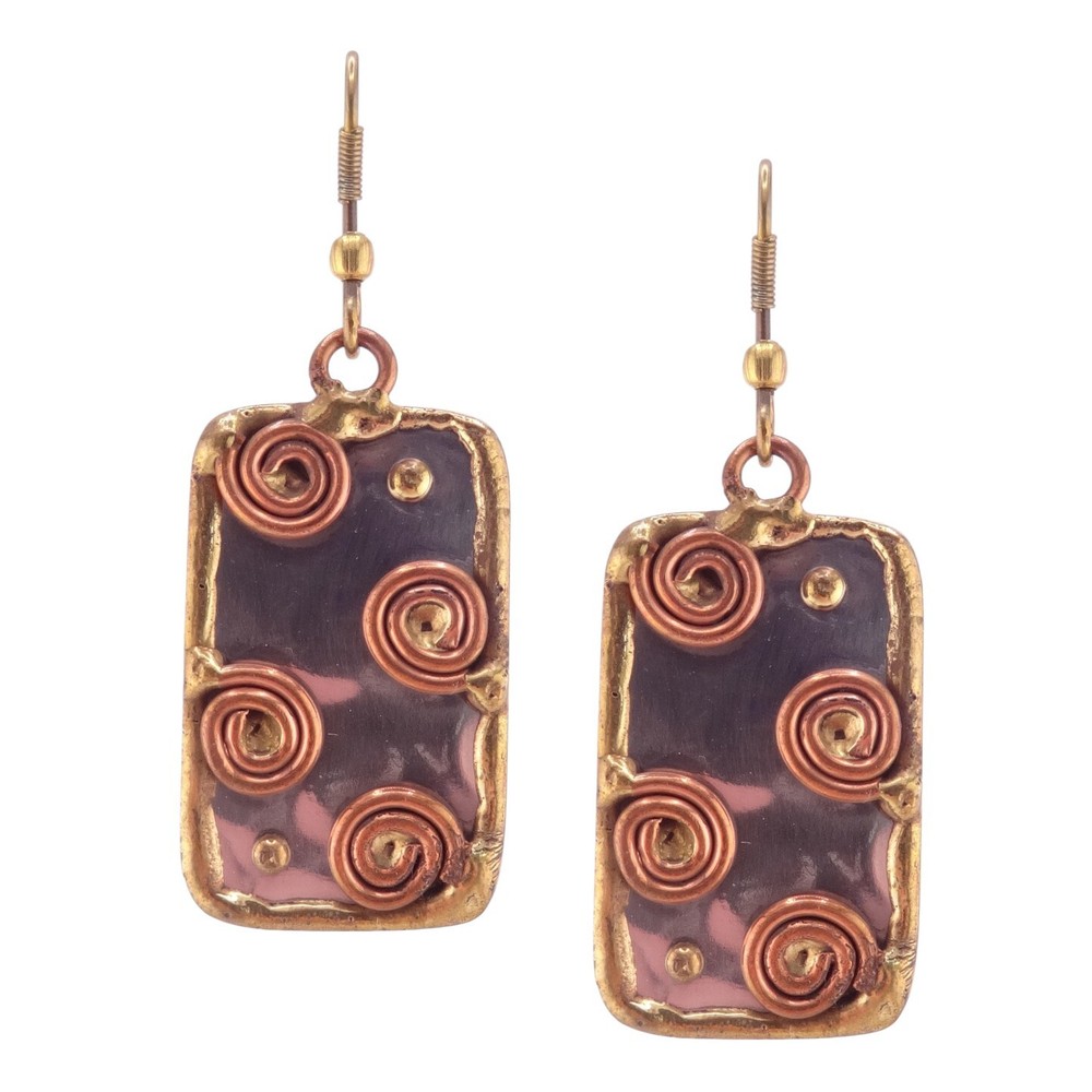 Anju Mixed Metal Rectangle Swirl Earrings Stainless Steel Brass & Copper – NEW