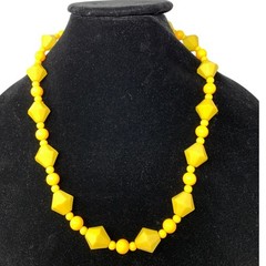 Handmade Artisan Beaded Necklace Solid Yellow Multisize Beads Single Strand