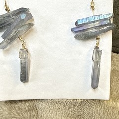 Aura quartz crystal dangle earrings. 14k Wire Wrap.