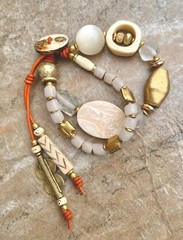 Bohemian Bracelet MOP, African Bone, Glass, Brass, and Vintage Resin Beads