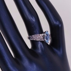 sz 6, VTG Karana Sterling silver statement engagement ring w/ blue topaz
