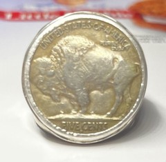 Buffalo Indian Head Nickel Ring/Coin Sterling Silver Band, Size 7