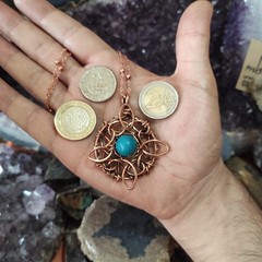 Amulet of Mara Inspired Pendant Necklace, Handmade Copper Wire Wrapped Turquoise