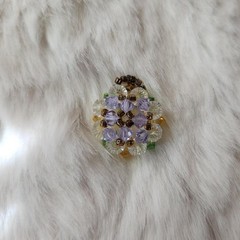 Handmade purple yellow green and white bead pendant