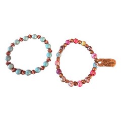 Stackable Stone & ‘Dream’ Charm Beaded Stretch Bracelet Set Of 2 Handmade