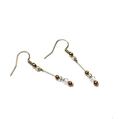 Earrings: 1.75in Bi-cone Glass w/ Gold Plated Accent Beads Dangle/ Drop