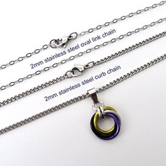 Nonbinary pride pendant, chainmail love knot handmade by TattooedAndChained