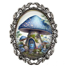 Mushroom Fantasy House Flowers Glass Top Brooch Pin Photo Jewelry Gift Brooch