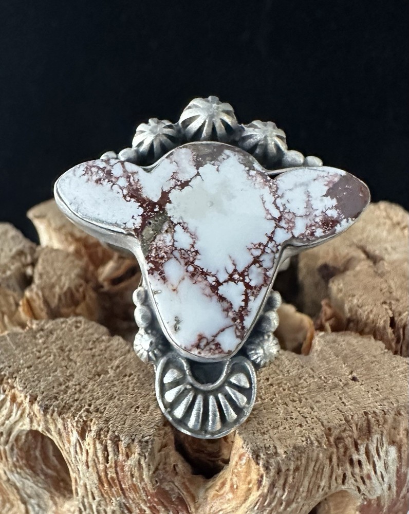 Sterling Silver Native American SW Genuine Wild Horse Turquoise Cow Ring