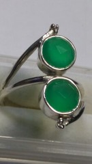 APPEALING TWIN SEA GREEN CHALCEDONY IN STERLING SILVER 925 RING SIZE 9.75-10.-0!