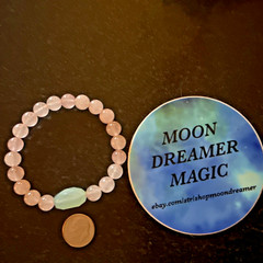 STACKABLE ENERGY BRACELET Seafoam Green CHALCEDONY PINK ROSE QUARTZ Heart Chakra