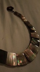 White_Black Mother Of PEARL Statement 16″ COLLAR NECKLACE Iridescent_REVERSIBLE