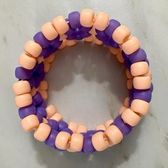 Handmade 3D X-Base Kandi Cuff Bracelet – Purple & Peach Pony Beads – Rave Wear
