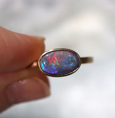 Handcrafted 9ct Yellow Gold Ring & Solid Multicoloured Opal 10x7mm 2.9g Size N-O
