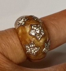 Angelique de Paris Sterling Silver Honey Color Resin 5 Star CZ Dome Ring Size 7