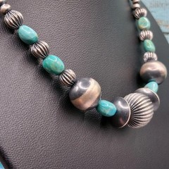 Sterling Silver Navajo Pearls Kingman Turquoise Necklace 16-18in Southwestern