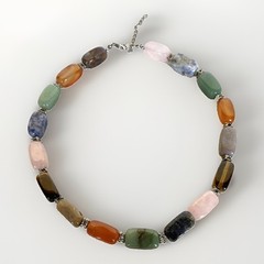 Vintage Semi-Precious Polished Stone Necklace, Adjusts 17″ – 18-3/4″ Long