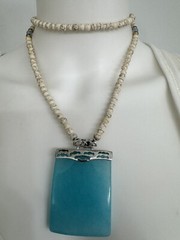 Chalcedony Necklace Pool Blue, Massive Chalcedony Stone, Agate Necklace 34 In