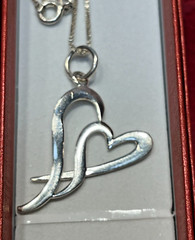 Vintage Sterling Silver .925 DGS Turkey Double Heart Pendant Necklace