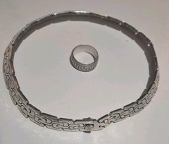 Vintage 925 Mexico TA-115 Meander Choker a 925 Meander Stress Ring 153 Grams!