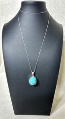 Genuine Turquoise Sterling Silver 925 Framed Pendant Necklace