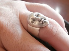 Handmade Sterling Silver Modernist Vintage Art face Bust Wide Band Ring Size 9
