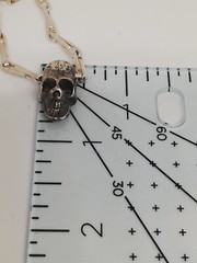 .925 Solid Silver Oxidized Skull Pendant and Bones Chain New.