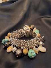 Silpada Muiltable Stone Beades & Silver Dangle Charm Chain Bracelet.
