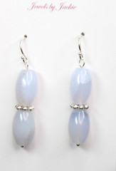 Chalcedony Blue 9mm x 13mm Barrel Gemstone .925 Sterling Silver Earrings 1 3/4″