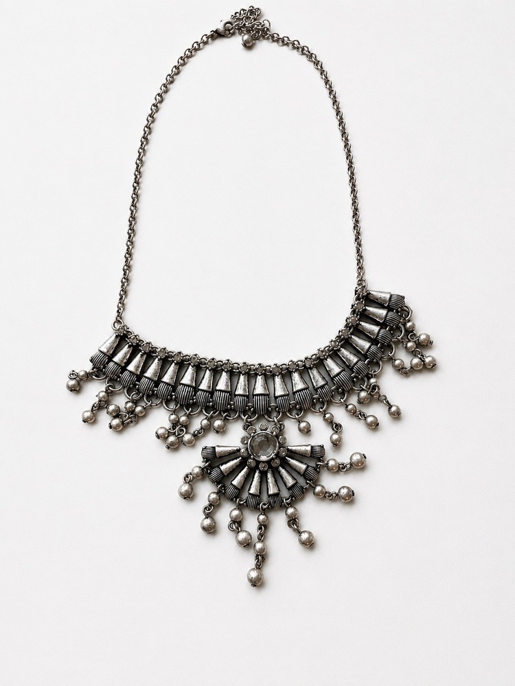 Artisan Lighthouse Statement Necklace Bib Silver Toned Dangling Vintage Jewelry