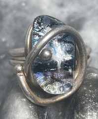 Handmade Modernist Art Glass And Sterling Silver Ring Size 6.5