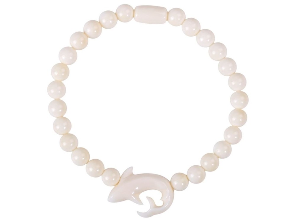 6MM HAWAIIAN REEF SHARK WATER BUFFALO BONE ROUND BALL BEAD STRETCH BRACELET