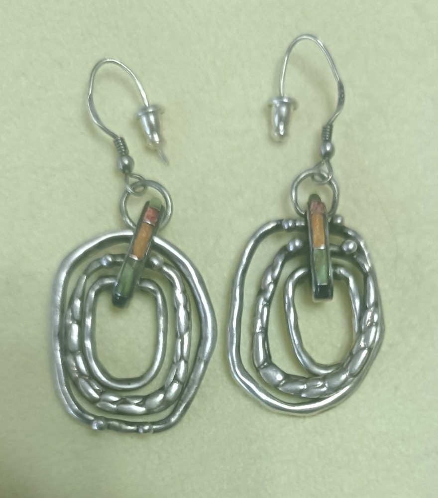 Artisan Solid Sterling Silver Thick Twisted Double Oval Earrings 1 1/4″ 16gr