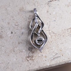 Vintage Sterling silver pendant, 925 entwined teardrop with clear black diamond