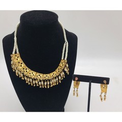 Artisan Choker Necklace Set Gold-Plated Metal, Pearls, & Multi-colored Enamel